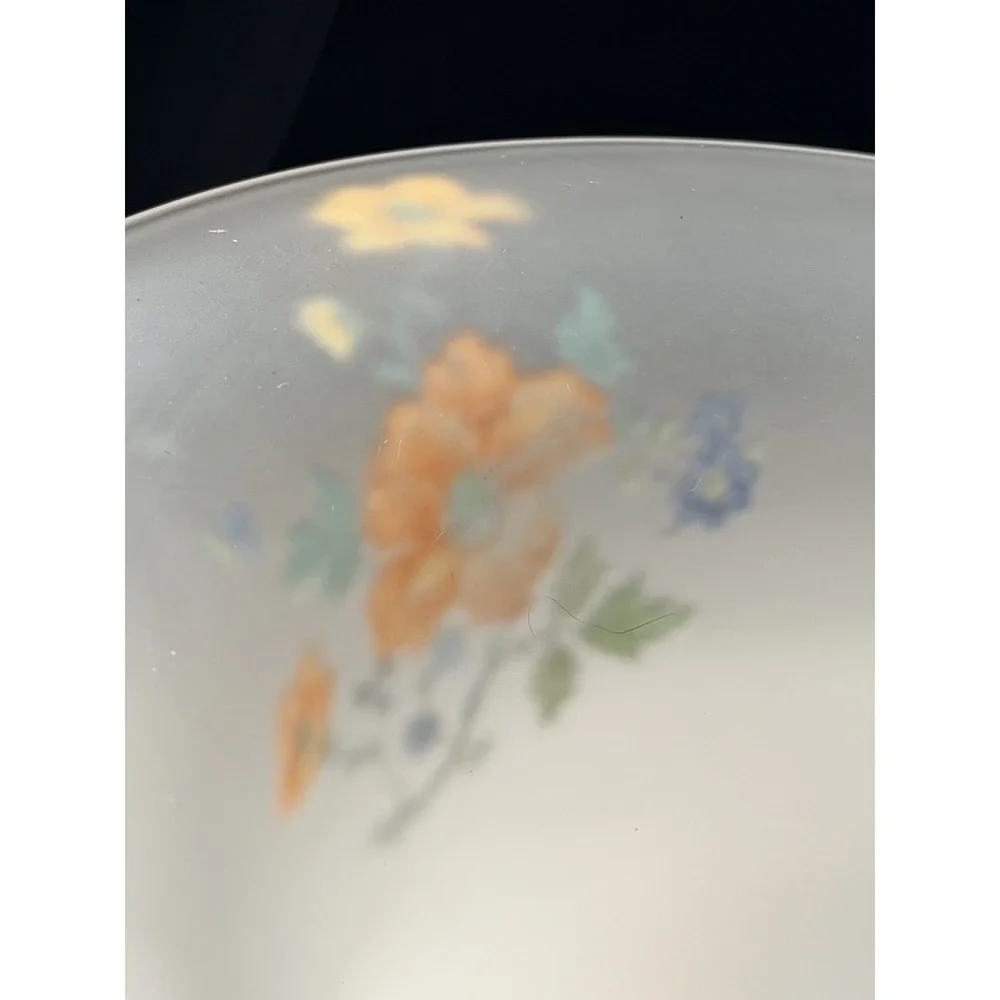 FROSTED SATIN GLASS PEDESTAL CANDY/CENTER BOWL‎ WITH HANDPAINTED FLOWERS (2797)
